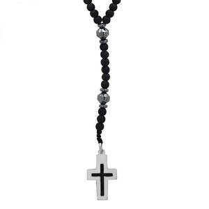 Stainless Steel Onyx/Hematite Rosary Necklace