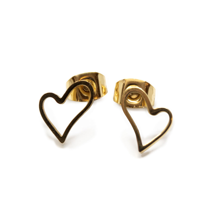 Stainless Steel Open Heart Stud Earrings Gold Plated - Mimmic Fashion Jewelry