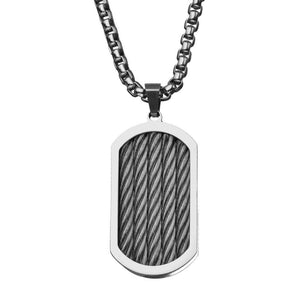Stainless Steel Oval Three Cable Dog Tag Pendant on Chain - Mimmic Fashion Jewelry