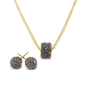 Stainless St Pave Ball Neck Earrings Set Gold Pl - Mimmic Fashion Jewelry