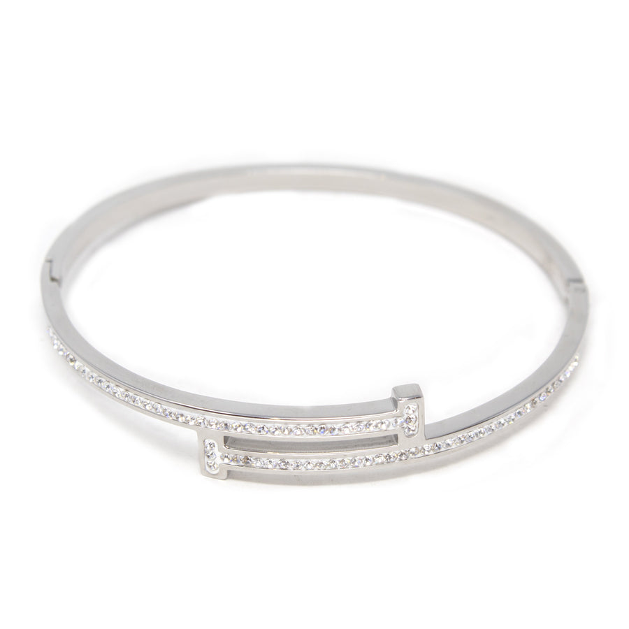 Stainless Steel Pave CZ T Bangle - Mimmic Fashion Jewelry