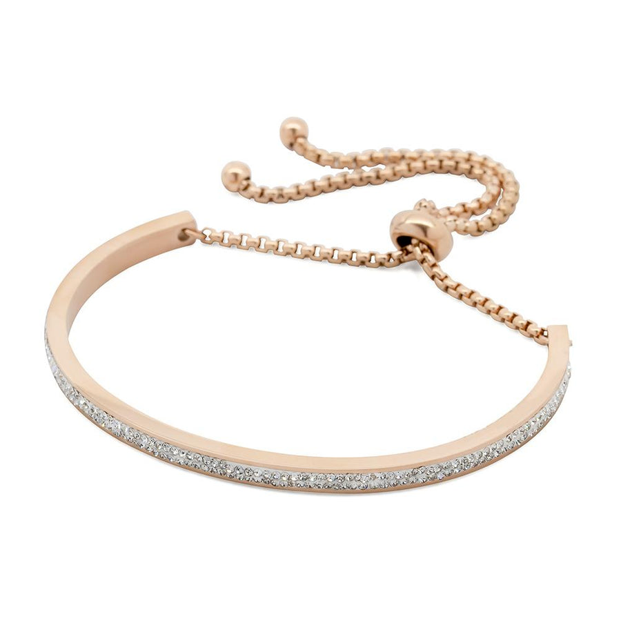 Stainless Steel Pave Crystal Slide Bracelet Rose Gold Plated - Mimmic Fashion Jewelry