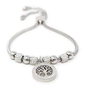 Stainless Steel Pave Tree of Life Adjustable Bracelet - Mimmic Fashion Jewelry