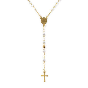 Stainless Steel Pearl Rosary Gold Plated - Mimmic Fashion Jewelry