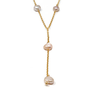 Stainless Steel Pearl Station Necklace Gold Plated - Mimmic Fashion Jewelry