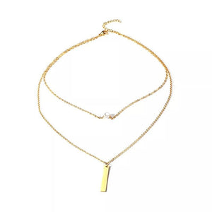 Stainless Steel Pearl/Bar Pendant Layered Necklace Gold Plated