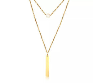 Stainless Steel Pearl/Bar Pendant Layered Necklace Gold Plated