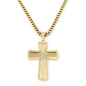 Stainless Steel Prayer Cross Pendant Chain Gold Plated - Mimmic Fashion Jewelry