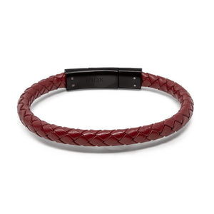 Stainless St/Red Braided Leather Bracelet w Anchor - Mimmic Fashion Jewelry