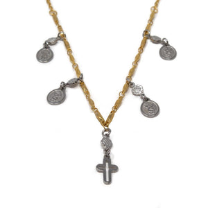 Stainless St Religious Charm Necklace 2Tone - Mimmic Fashion Jewelry