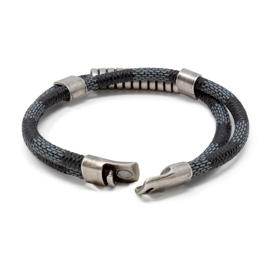 Stainless St Ribbed Accent Dbl Rubber Bracelet Blue - Mimmic Fashion Jewelry