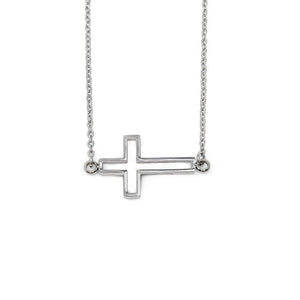 Stainless Steel Rolo Necklace with Horizontal Open Cross 16 Inch - Mimmic Fashion Jewelry