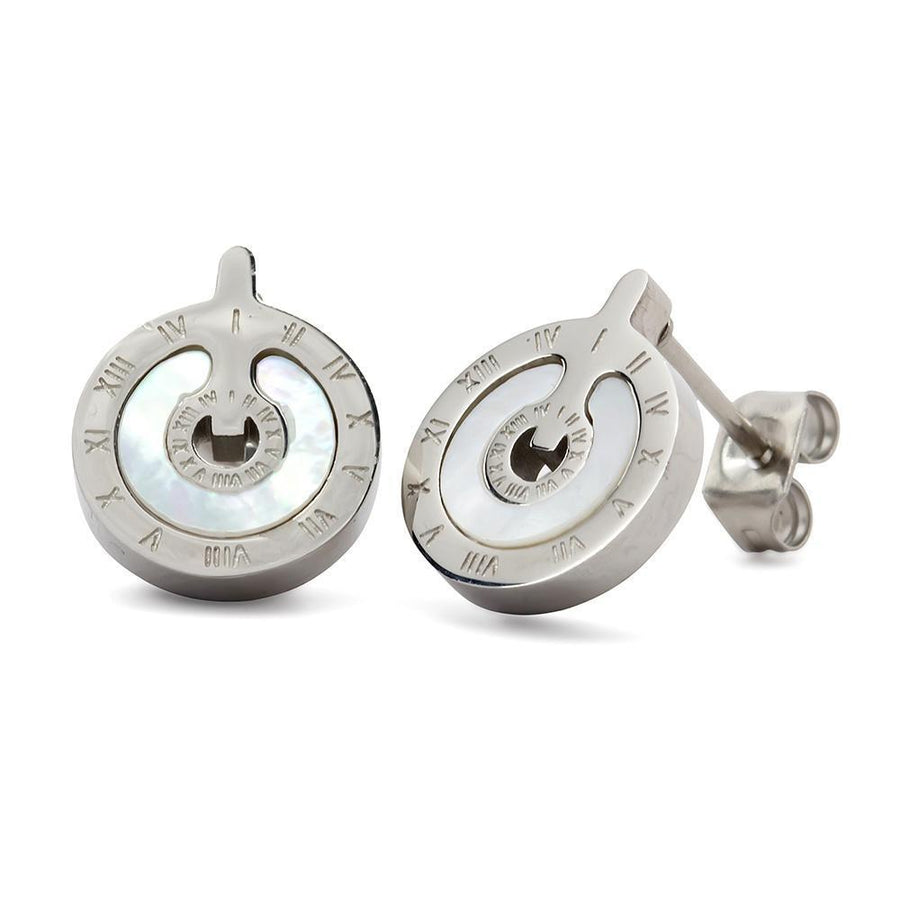 Stainless ST Roman Nr Earrings MOP - Mimmic Fashion Jewelry