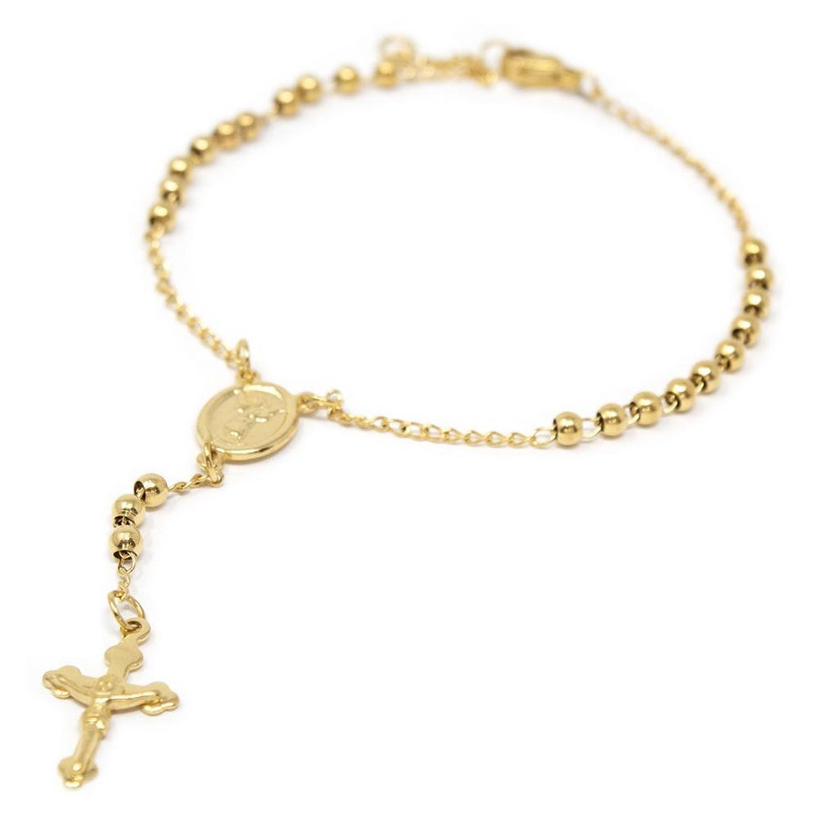Stainless Steel Rosary Bracelet Gold Plated - Mimmic Fashion Jewelry