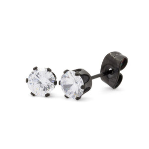 Stainless Steel Round Clear Stud Earrings Black - Mimmic Fashion Jewelry