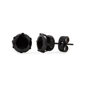 Stainless Steel Black Round Stud Earrings Black - Mimmic Fashion Jewelry