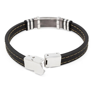 Stainless St Rubber Bracelet Black Grey ID Station - Mimmic Fashion Jewelry
