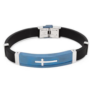 Stainless St Rubber Bracelet Cross Station Blue - Mimmic Fashion Jewelry
