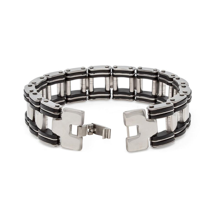 Stainless Steel Rubber Men's Bracelet with Spacer Links - Mimmic Fashion Jewelry