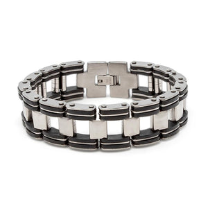 Stainless Steel Rubber Men's Bracelet with Spacer Links - Mimmic Fashion Jewelry