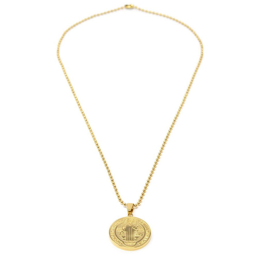 Stainless Steel Saint Medallion Pendant Gold Plated - Mimmic Fashion Jewelry