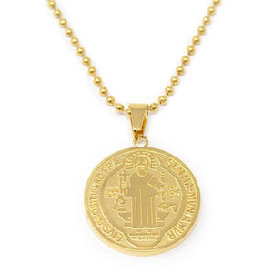 Stainless Steel Saint Medallion Pendant Gold Plated - Mimmic Fashion Jewelry