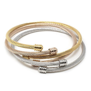 Stainless Steel Set of Three Cable Bangle Three Tone - Mimmic Fashion Jewelry