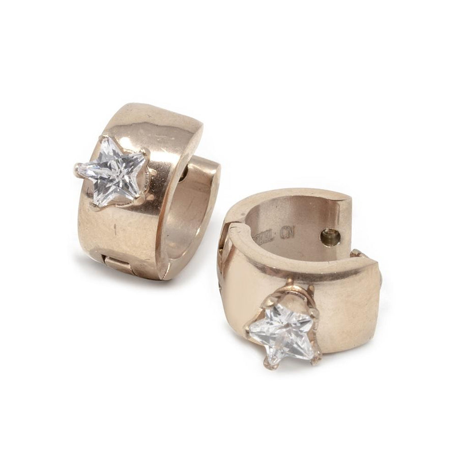 Stainless Steel Star Crystal Huggie Earrings Rose Gold Plated - Mimmic Fashion Jewelry