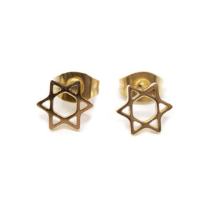 Stainless Steel Star of David Stud Earrings Gold Plated - Mimmic Fashion Jewelry