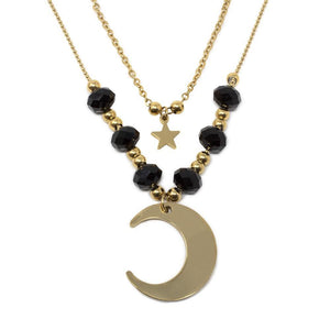 Stainless St Starburst Moon Double Neck Gold Pl - Mimmic Fashion Jewelry