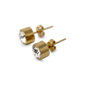 Stainless Steel Stud Earring April Birthstone Gold Plated - Mimmic Fashion Jewelry