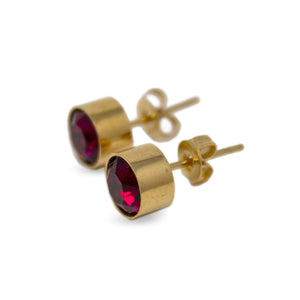Stainless Steel Stud Earring July Birthstone Gold Plated - Mimmic Fashion Jewelry