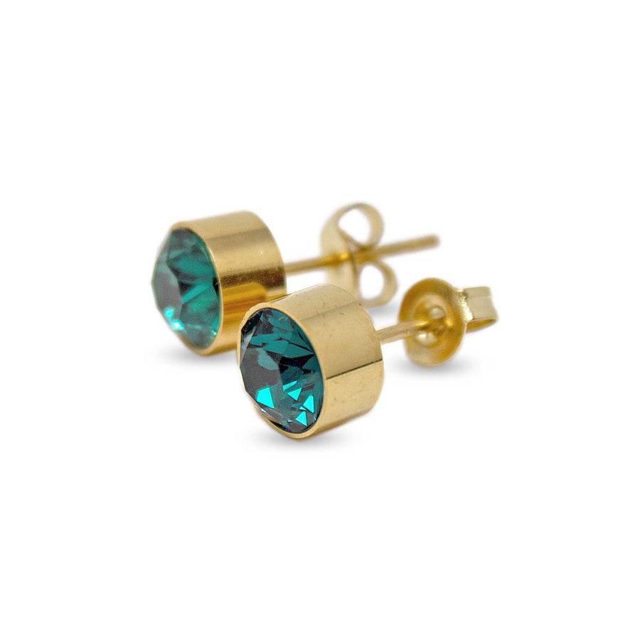 Stainless Steel Stud Earring May Birthstone Gold Plated - Mimmic Fashion Jewelry