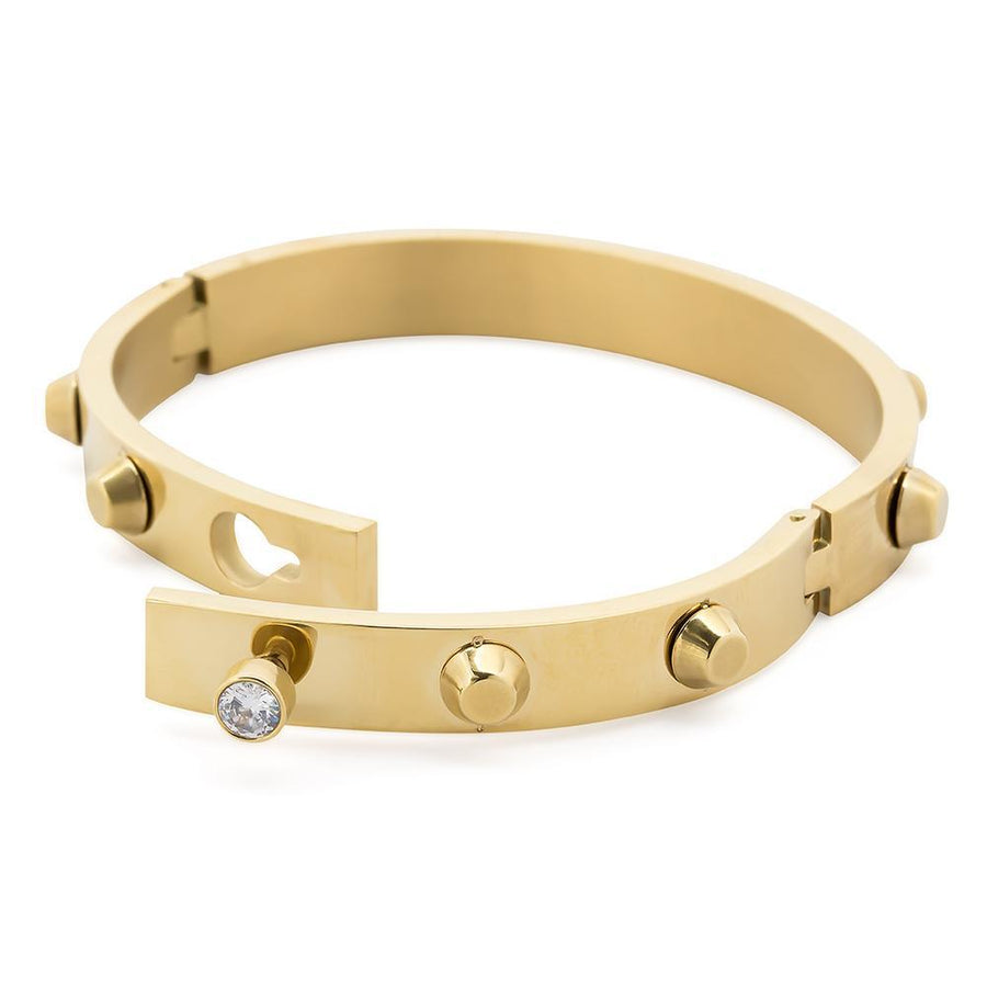 Stainless Steel Studded Bangle with Crystal Gold Plated - Mimmic Fashion Jewelry