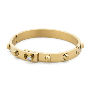 Stainless Steel Studded Bangle with Crystal Gold Plated - Mimmic Fashion Jewelry