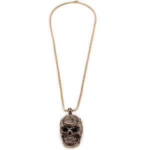 Stainless Steel Sugar Skull Pendant Necklace Gold Plated - Mimmic Fashion Jewelry