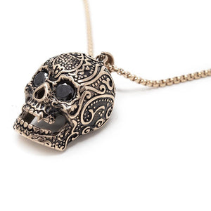 Stainless Steel Sugar Skull Pendant Necklace Gold Plated - Mimmic Fashion Jewelry