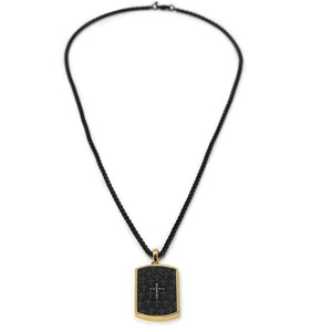 Stainless Steel Tag with CZ Cross Pendant in Chain Black/Gold - Mimmic Fashion Jewelry