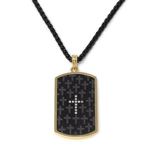 Stainless Steel Tag with CZ Cross Pendant in Chain Black/Gold - Mimmic Fashion Jewelry