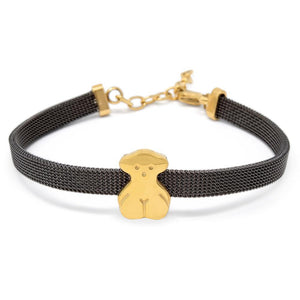 Stainless St Teddy Bear Mesh Bracelet Black Gld Plated - Mimmic Fashion Jewelry