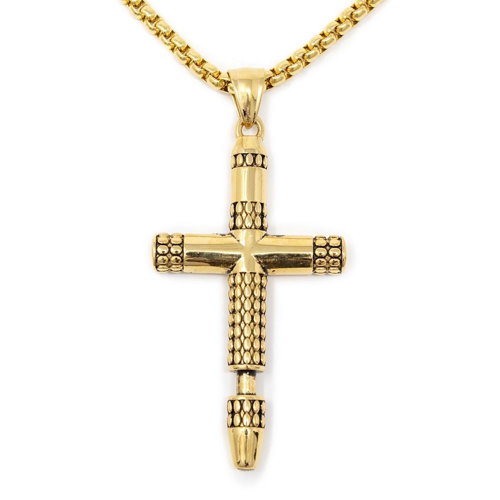 Stainless Steel Textured Cross Pendant Gold Plated