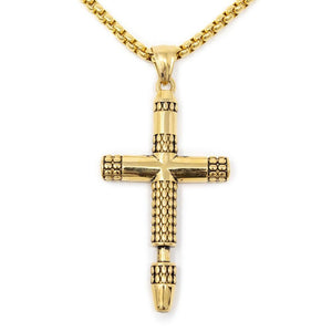 Stainless Steel Textured Cross Pendant Gold Plated - Mimmic Fashion Jewelry