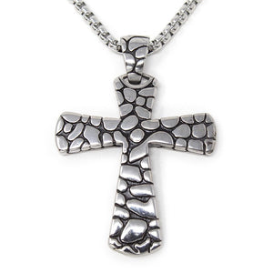 Stainless Steel Textured Cross Pendant Necklace - Mimmic Fashion Jewelry