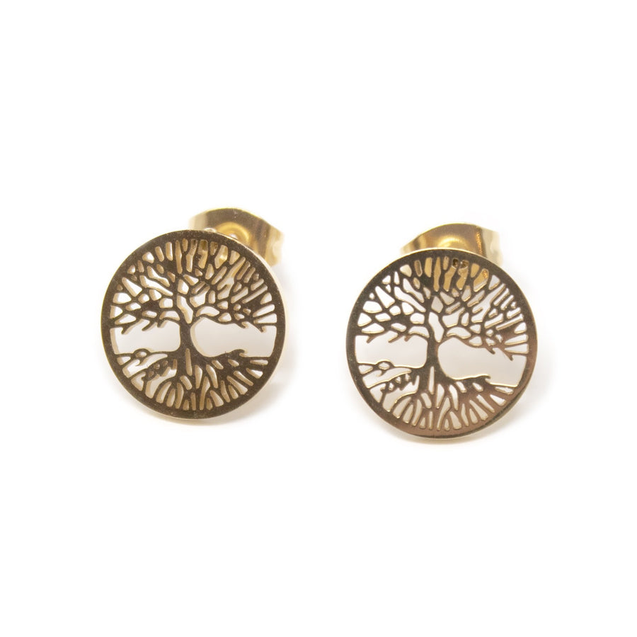Stainless Steel Tree Of Life Gold Plated Earrings - Mimmic Fashion Jewelry