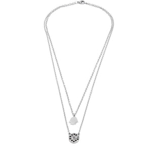 Stainless St 2 Layer Black CZ Pave Disc Neck - Mimmic Fashion Jewelry
