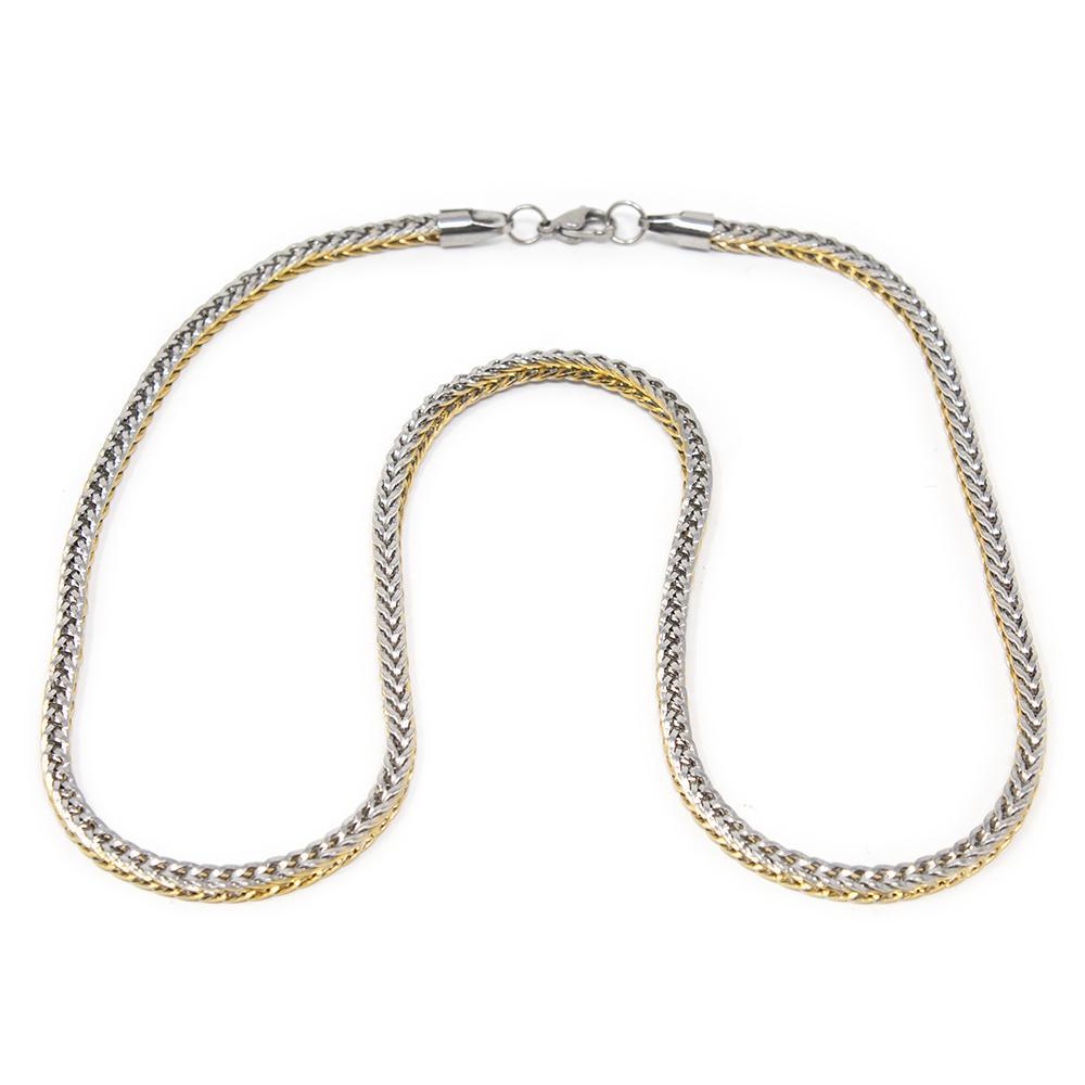 Semi-Solid Foxtail Chain Necklace 6mm Two-Tone Stainless Steel 24