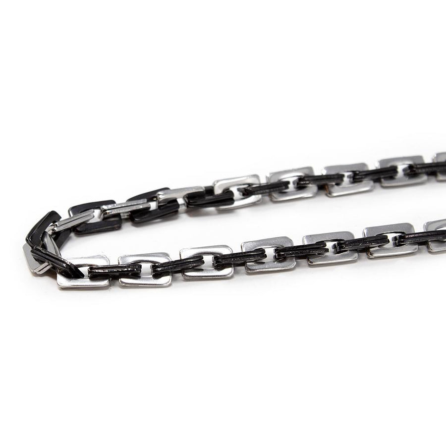 Stainless Steel Two Tone Square Link Chain Necklace - Mimmic Fashion Jewelry