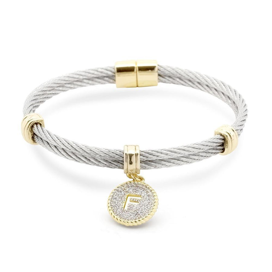 Stainless St 2Tone Wire Bangle CZ -F - Mimmic Fashion Jewelry
