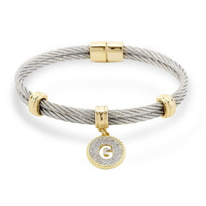 Stainless St 2Tone Wire Bangle CZ -G - Mimmic Fashion Jewelry
