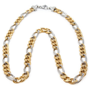 Stainless Steel TwoTone Figaro Chain Necklace 24 Inch - Mimmic Fashion Jewelry